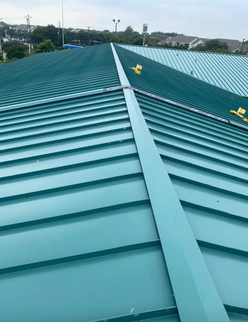 Green commercial metal roof ridge and valley for Metal Roof Repair in Meadow Lakes